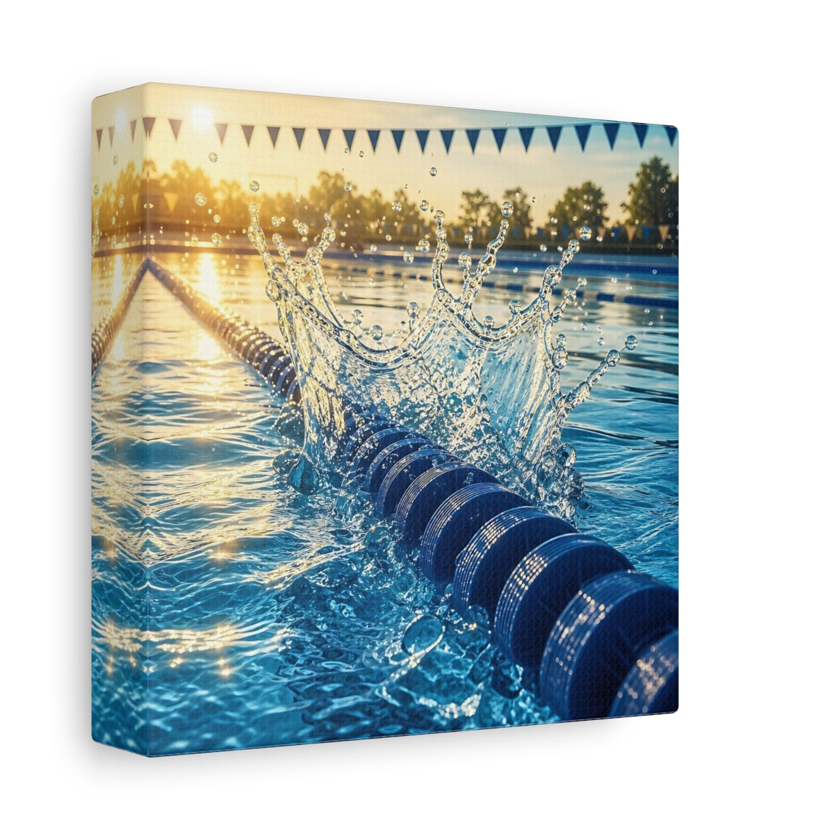 Side Mockup 2. Sports Water Splash Blue And Gold Water shown as canvas print