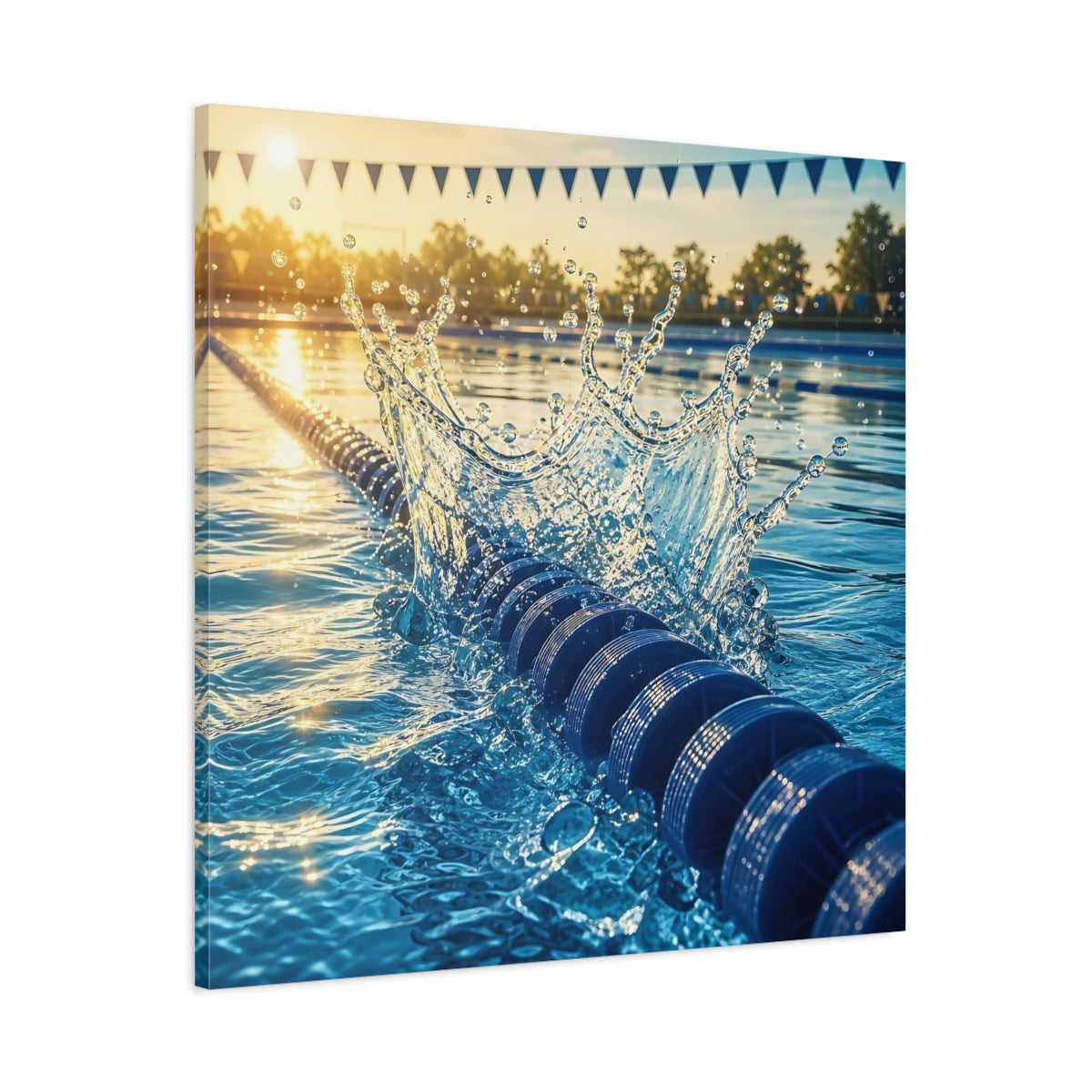 Main Mockup. Sports Water Splash Blue And Gold Water shown as canvas print
