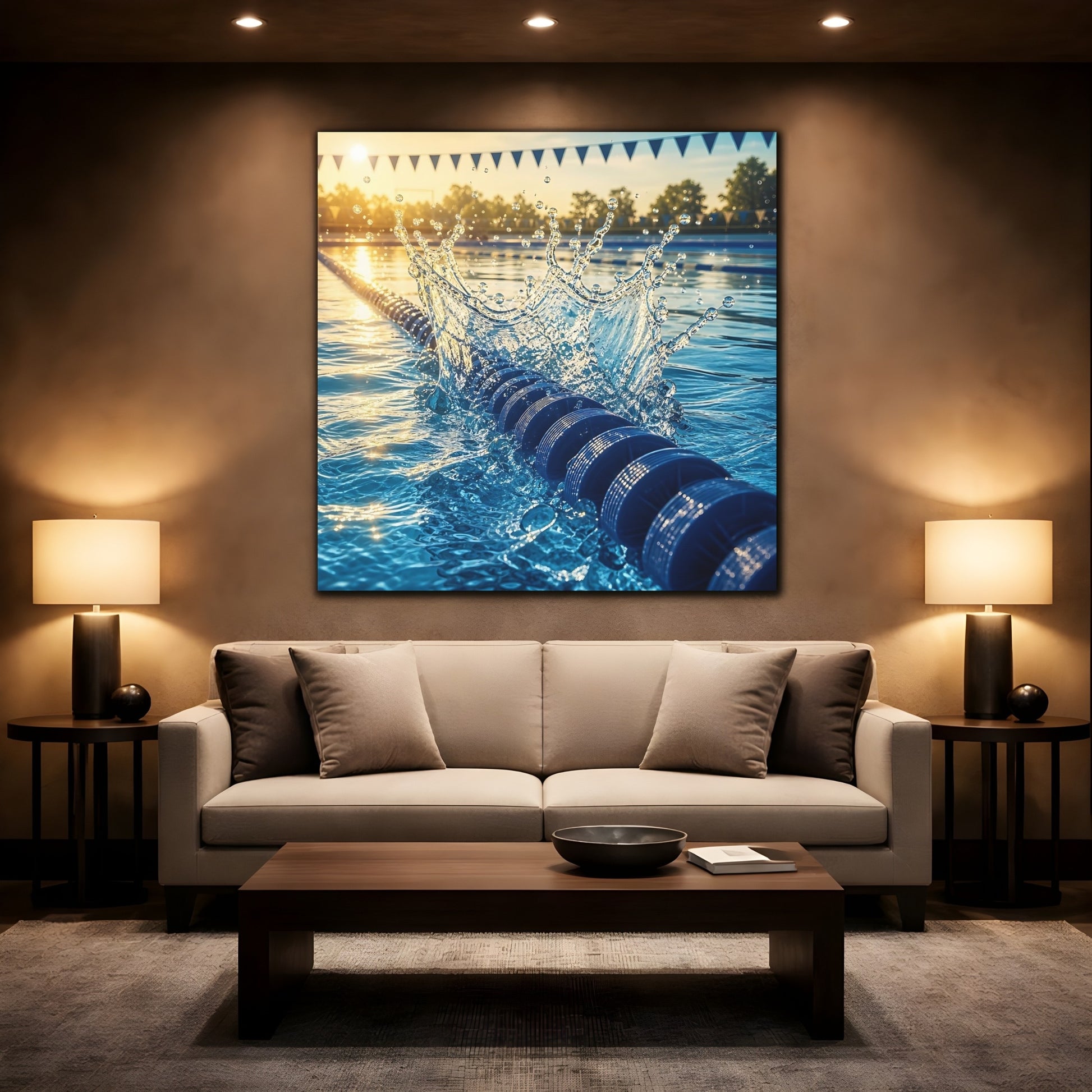Mockup 2. Sports Water Splash Blue And Gold Water shown as canvas print