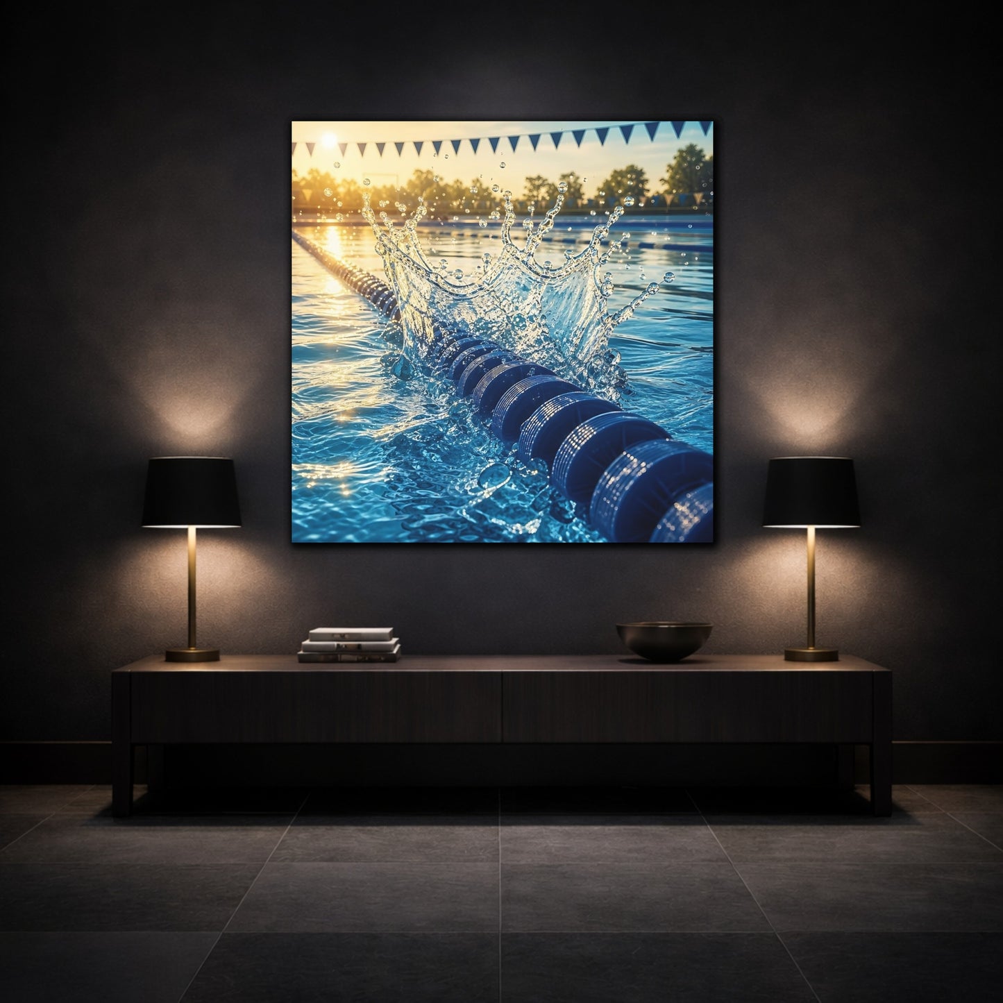 Mockup 3. Sports Water Splash Blue And Gold Water shown as canvas print