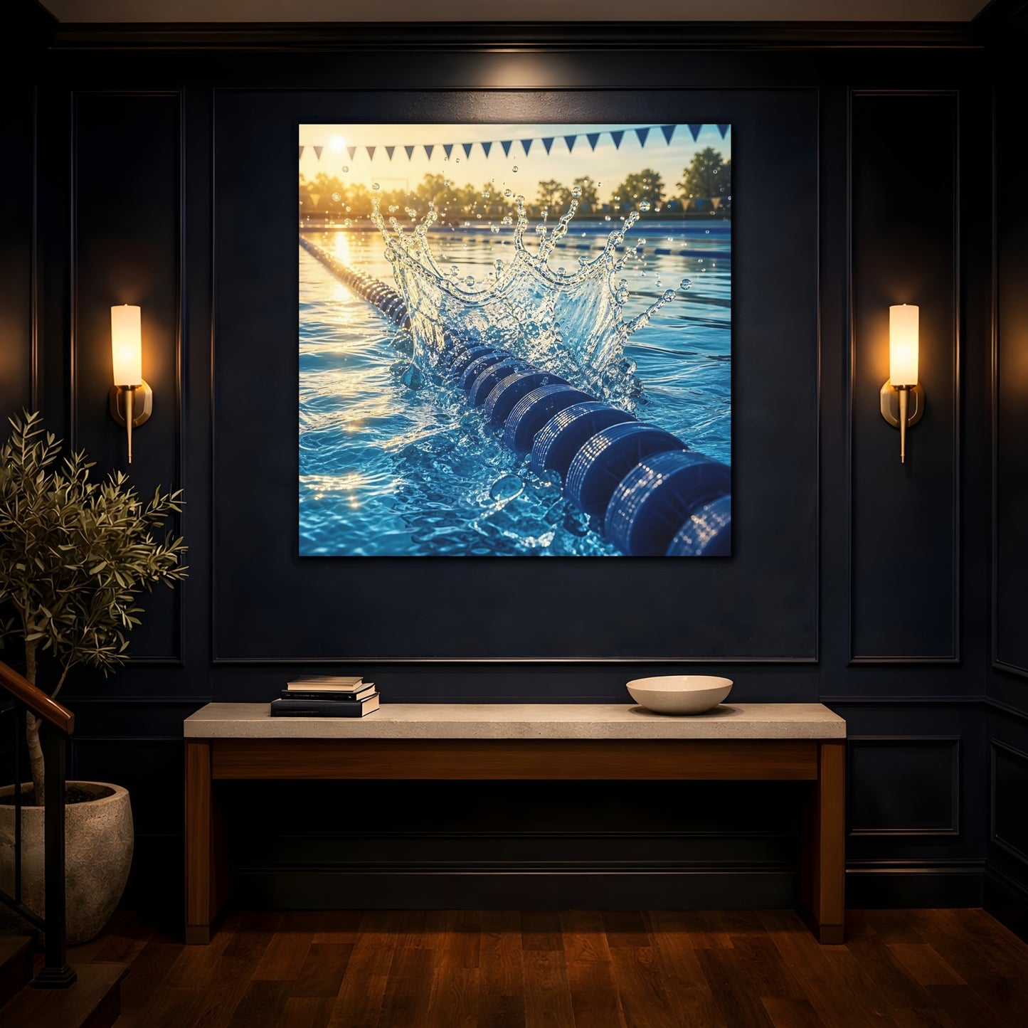 Mockup 4. Sports Water Splash Blue And Gold Water shown as canvas print