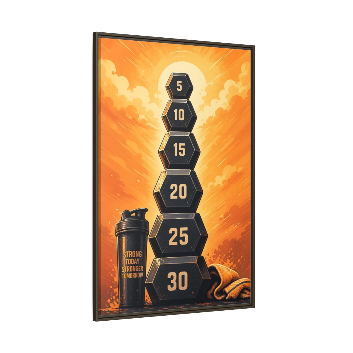 Side Mockup 8. Sports Weight Stack Orange Black Fitness shown as framed canvas print