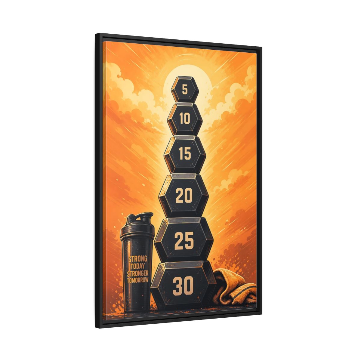 Side Mockup 13. Sports Weight Stack Orange Black Fitness shown as framed canvas print