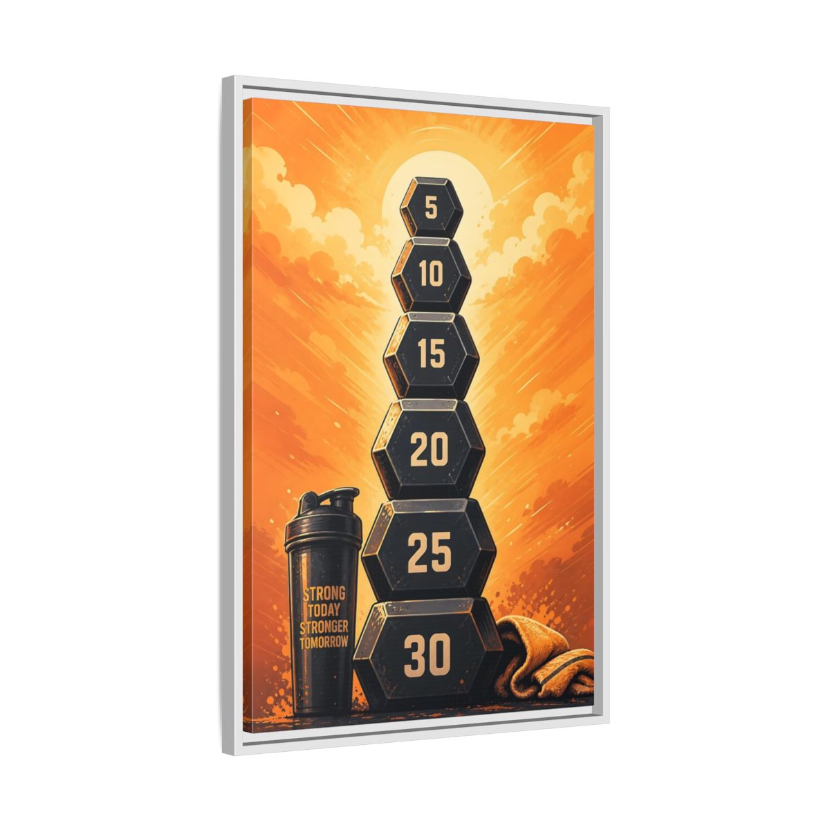 Side Mockup 10. Sports Weight Stack Orange Black Fitness shown as framed canvas print