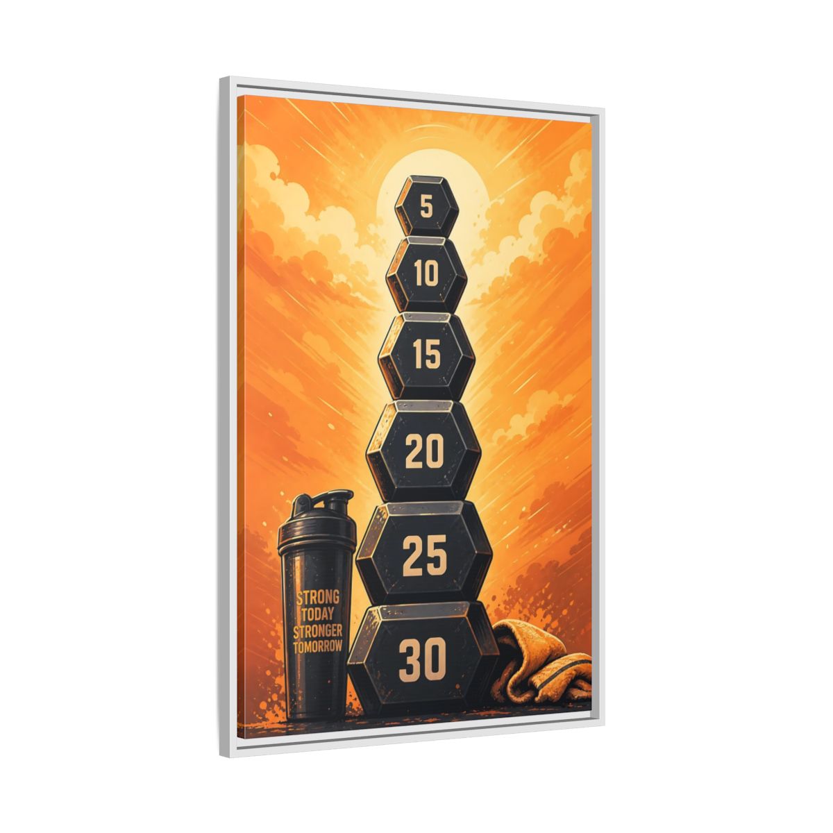 Side Mockup 9. Sports Weight Stack Orange Black Fitness shown as framed canvas print