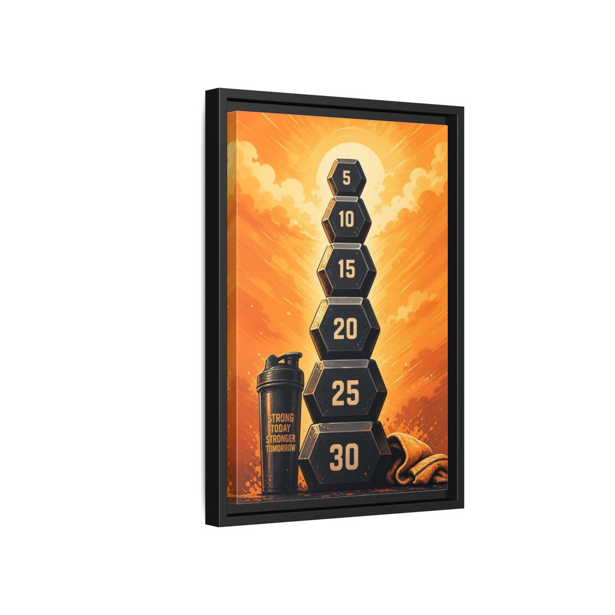 Side Mockup 6. Sports Weight Stack Orange Black Fitness shown as framed canvas print