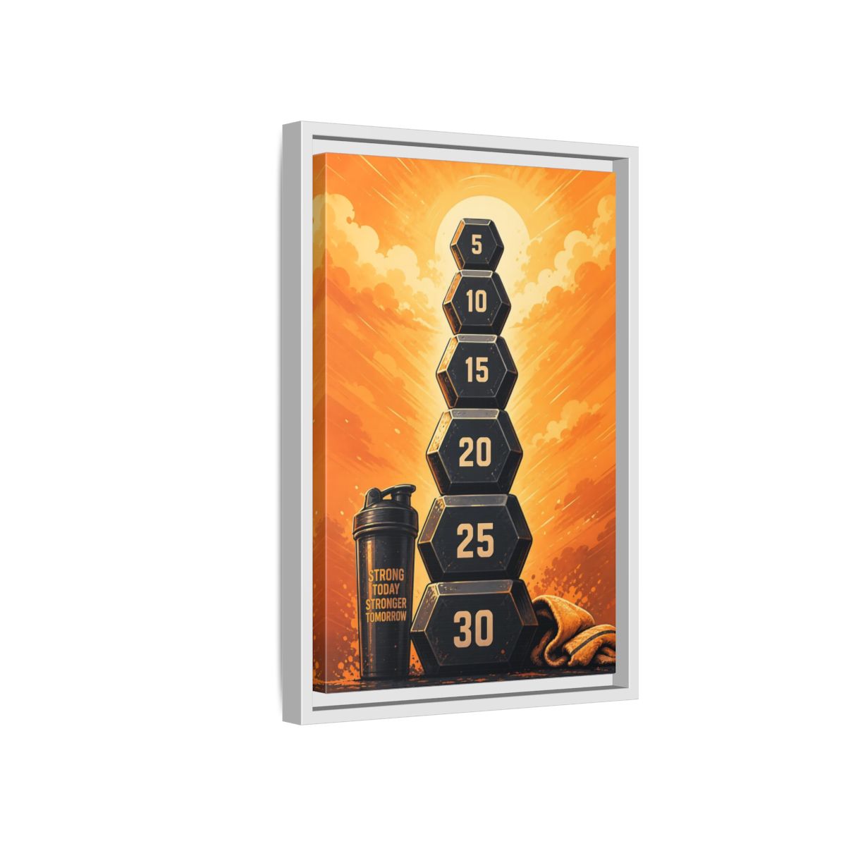 Side Mockup 4. Sports Weight Stack Orange Black Fitness shown as framed canvas print