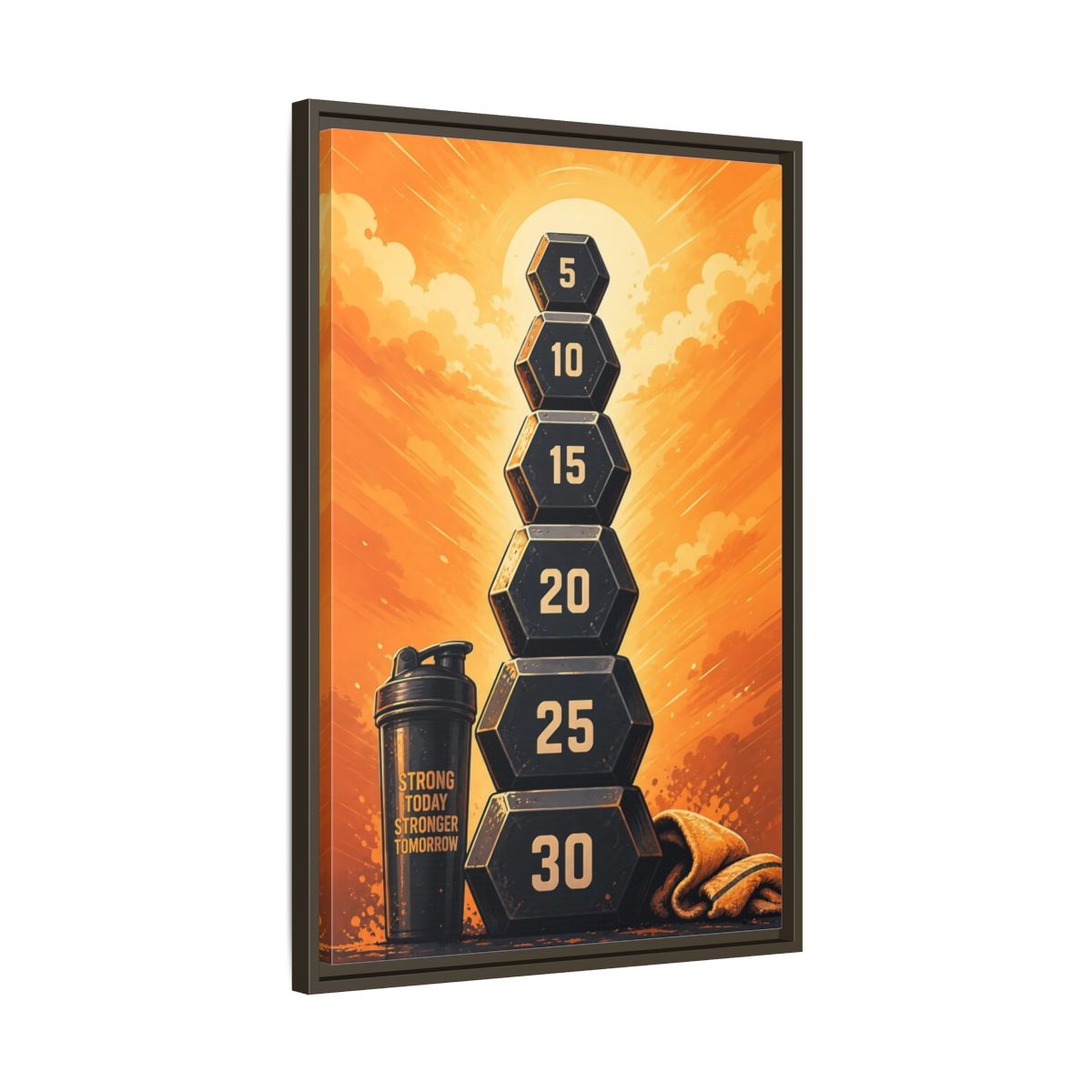 Side Mockup 11. Sports Weight Stack Orange Black Fitness shown as framed canvas print