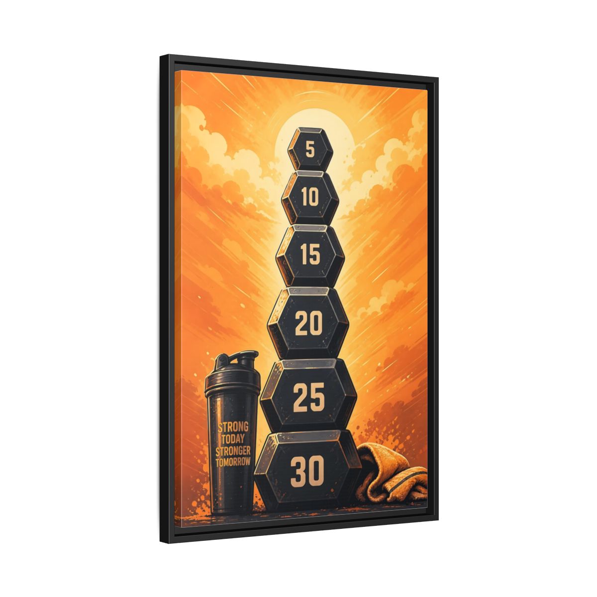 Side Mockup 14. Sports Weight Stack Orange Black Fitness shown as framed canvas print