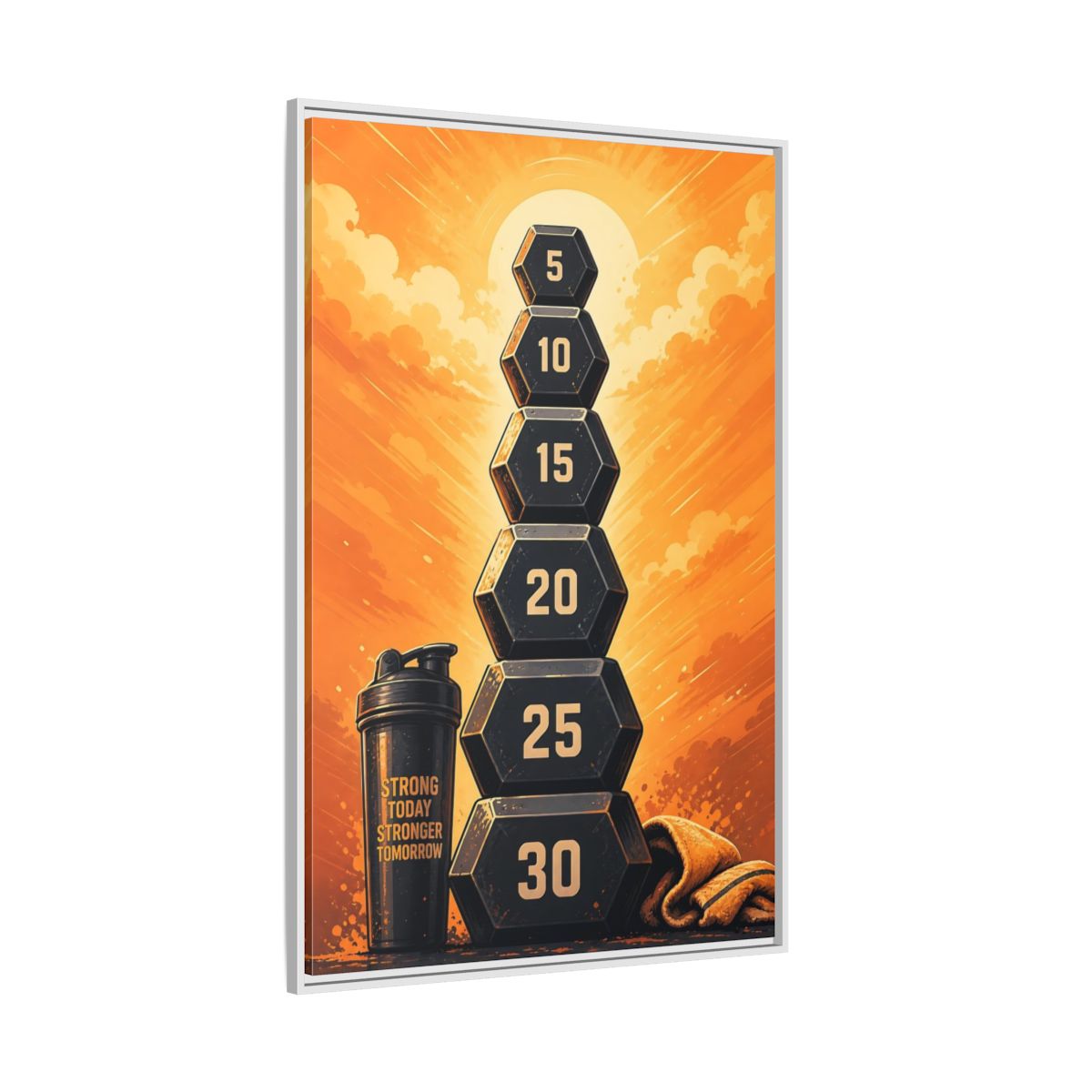 Side Mockup 7. Sports Weight Stack Orange Black Fitness shown as framed canvas print