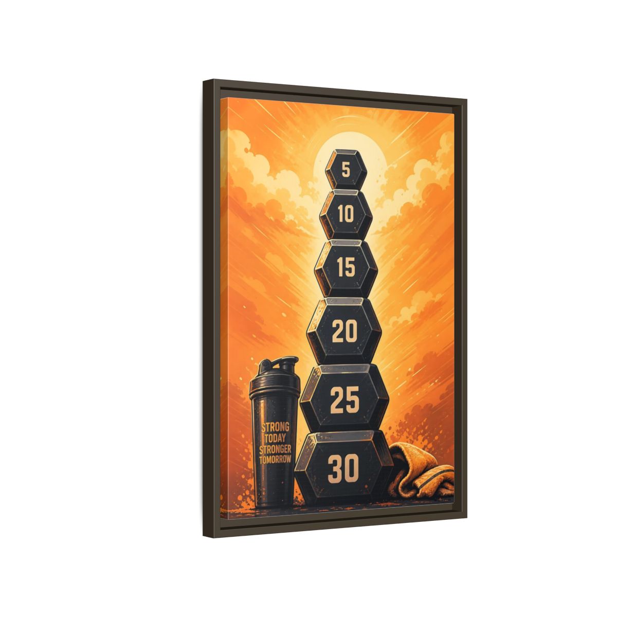 Side Mockup 2. Sports Weight Stack Orange Black Fitness shown as framed canvas print