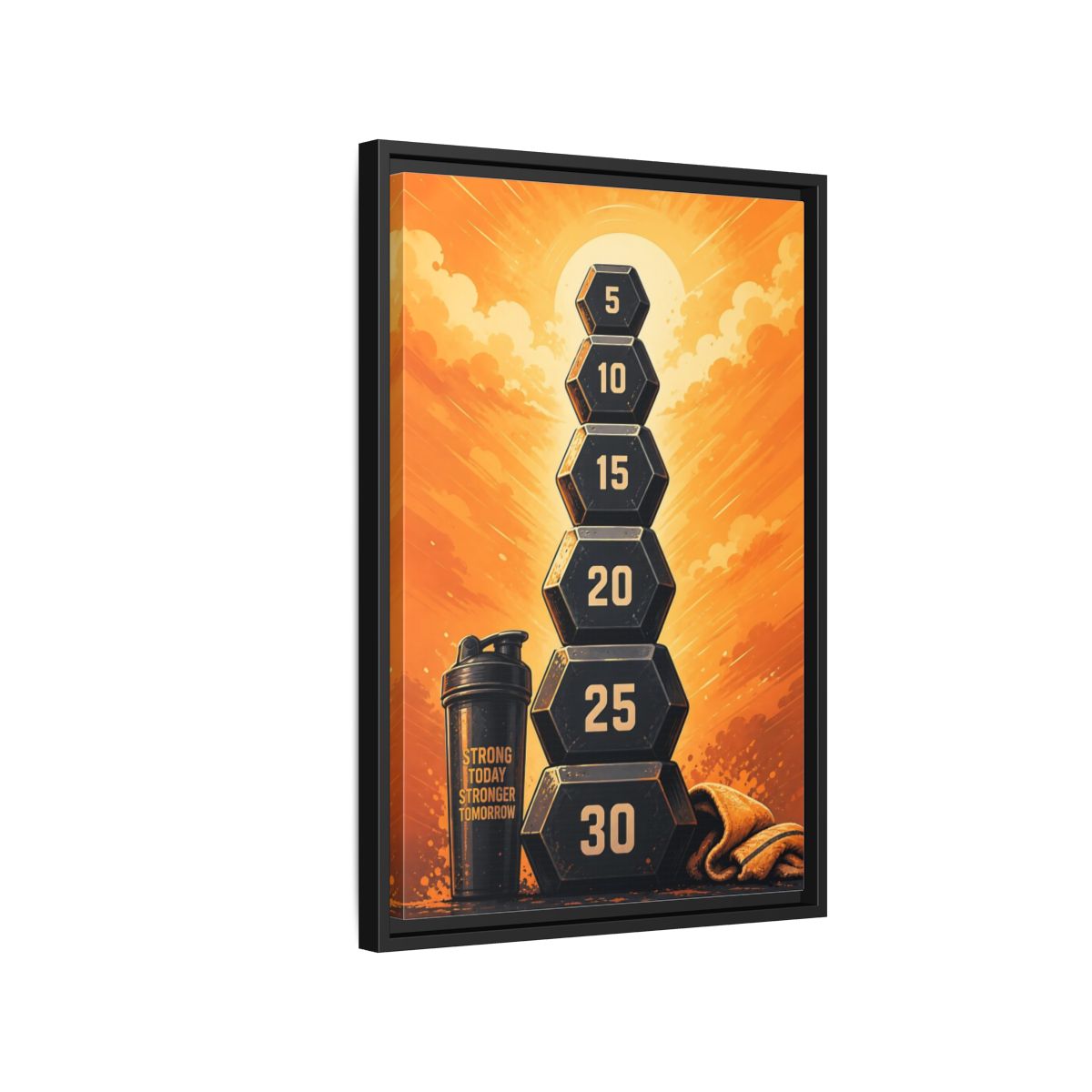 Side Mockup 3. Sports Weight Stack Orange Black Fitness shown as framed canvas print