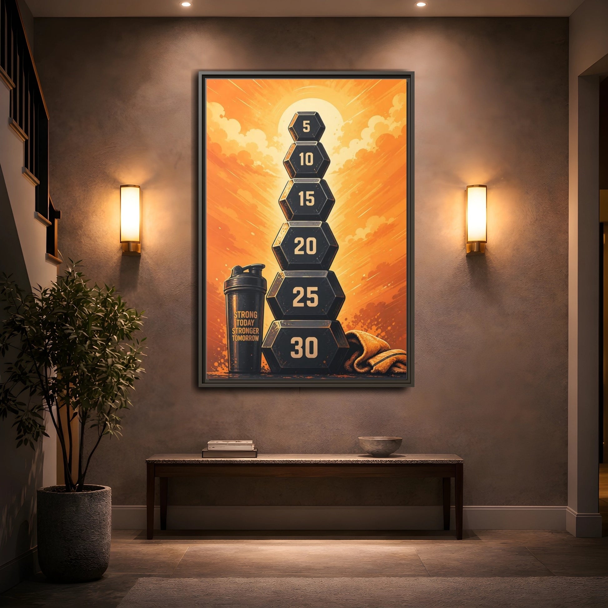 Mockup 2. Sports Weight Stack Orange Black Fitness shown as framed canvas print