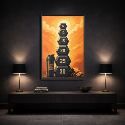 Mockup 3. Sports Weight Stack Orange Black Fitness shown as framed canvas print