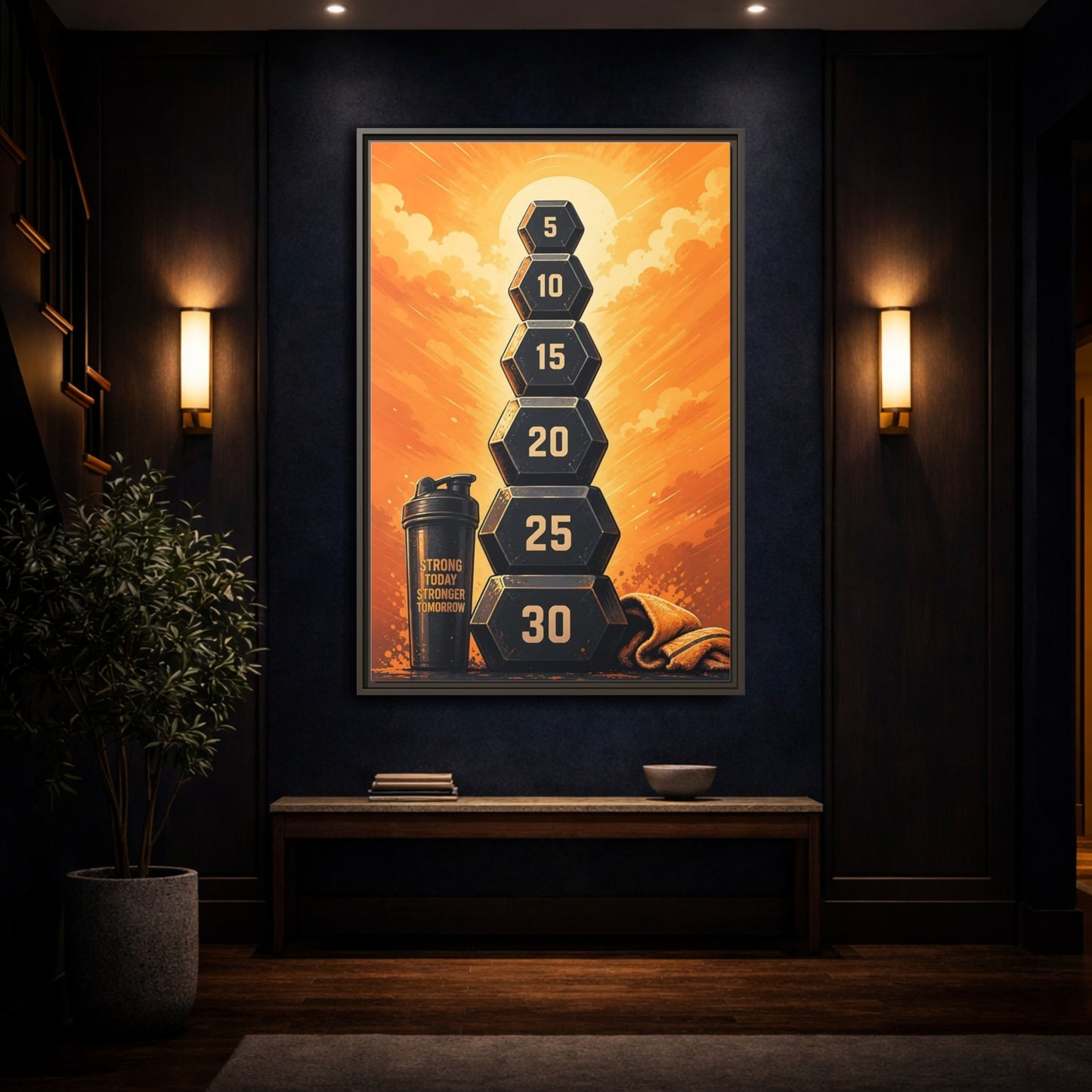 Mockup 4. Sports Weight Stack Orange Black Fitness shown as framed canvas print