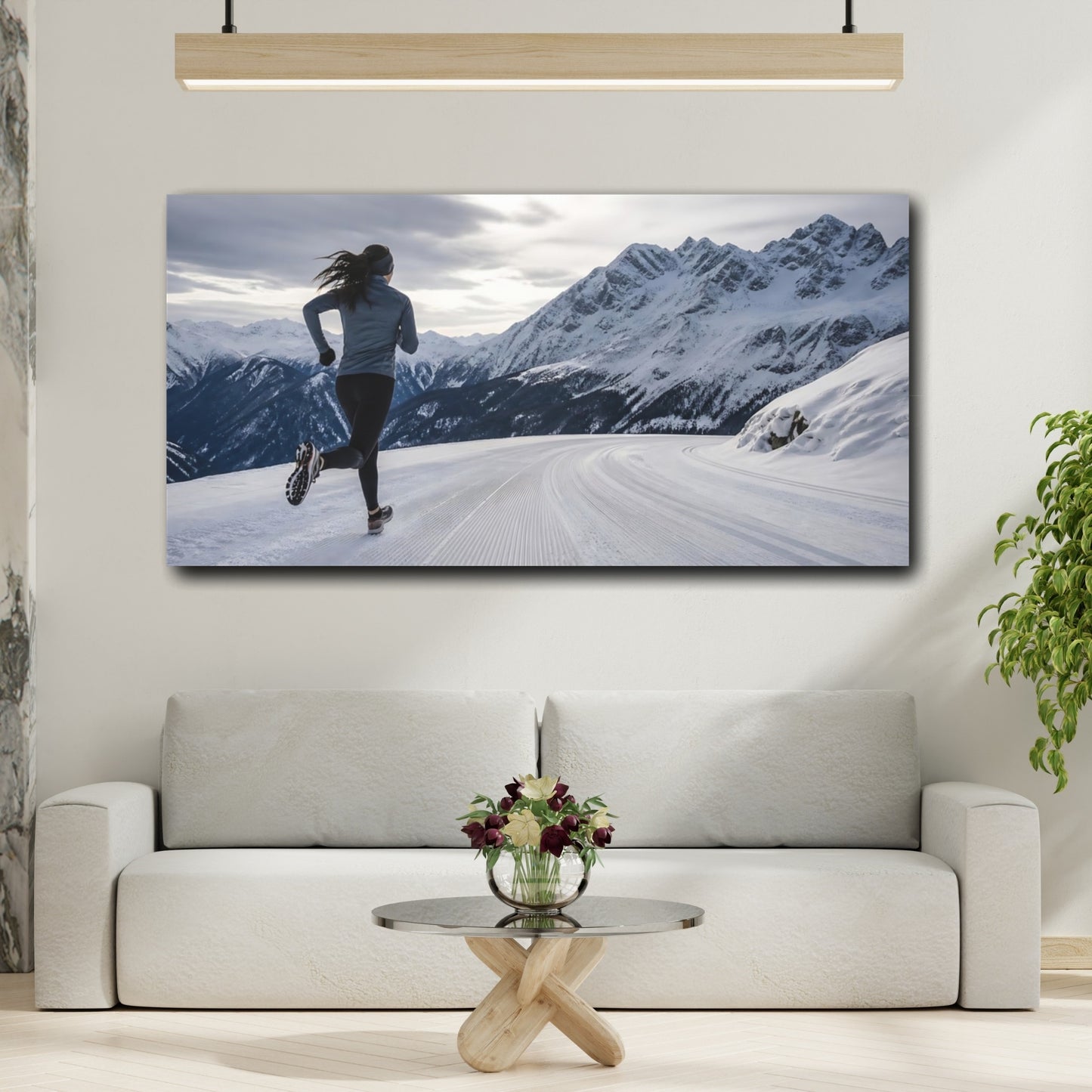 Mockup 2. Sports Winter Runner Snowy Mountain Running shown as canvas print