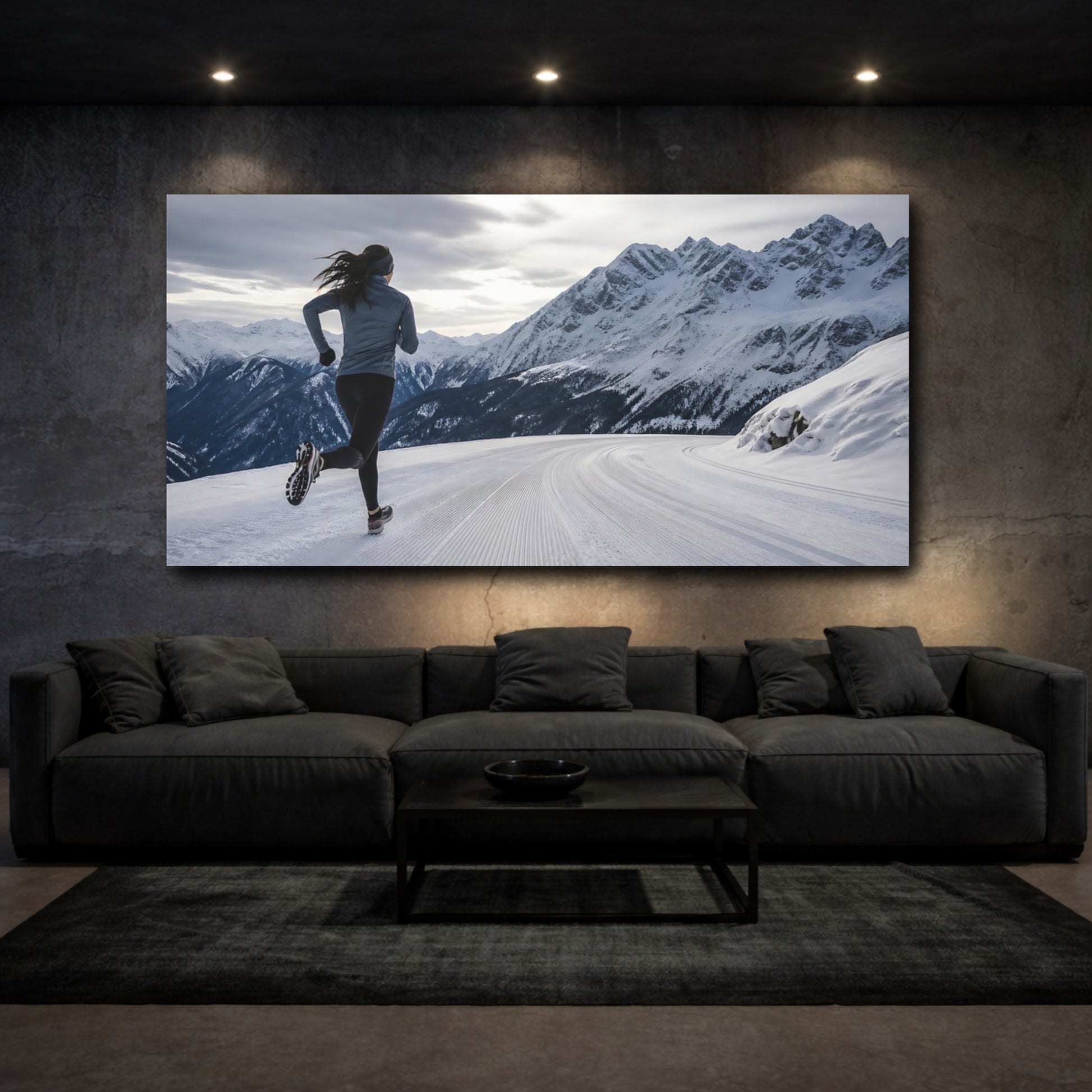 Mockup 4. Sports Winter Runner Snowy Mountain Running shown as canvas print