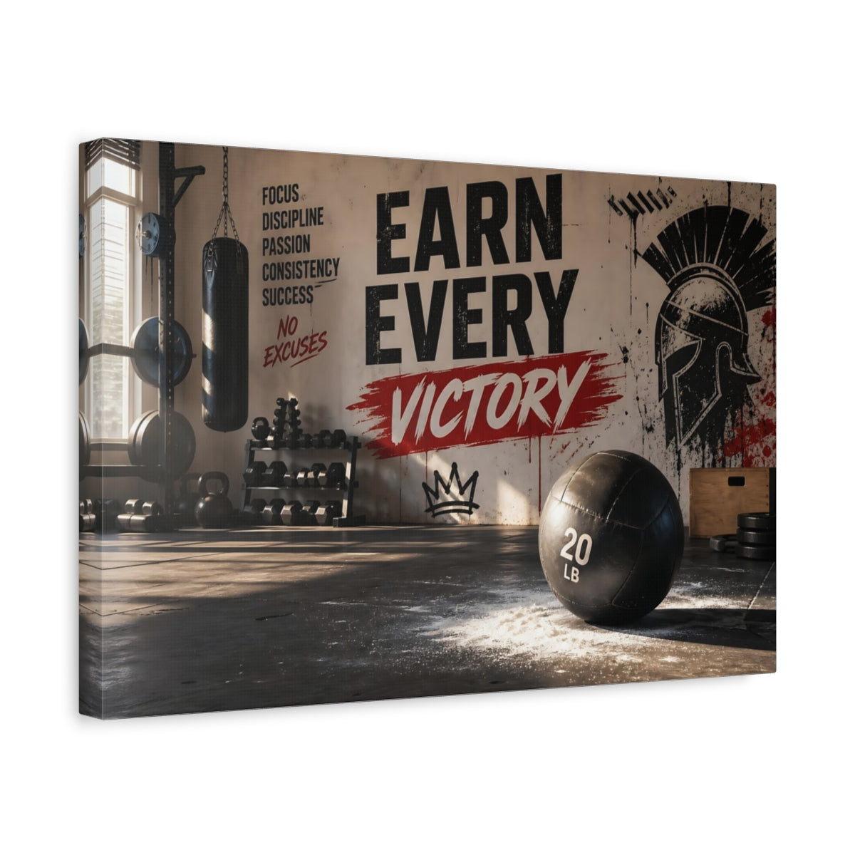 Side Mockup 4. Sports Workout Motivation Gym Motivation Black shown as canvas print