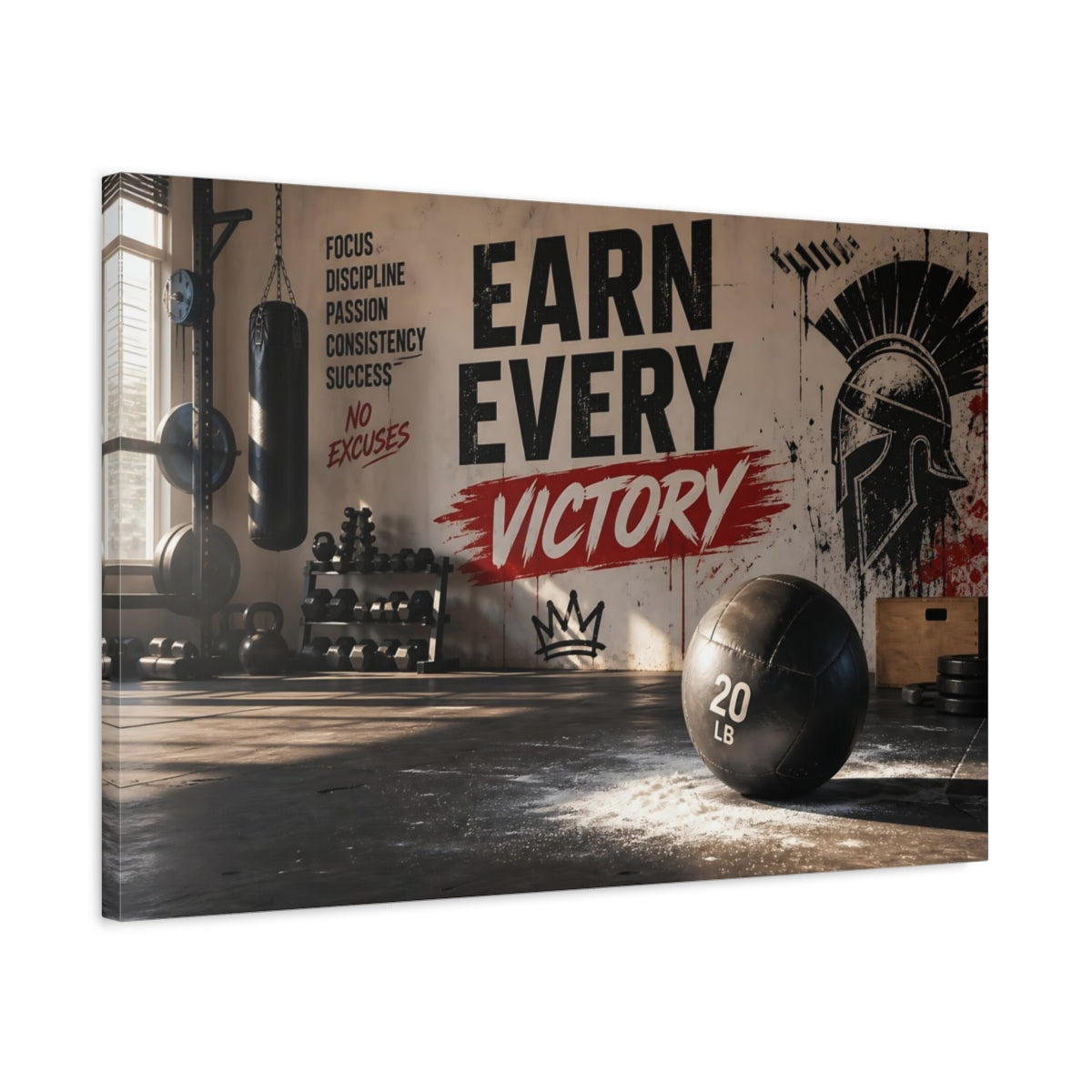 Side Mockup 2. Sports Workout Motivation Gym Motivation Black shown as canvas print