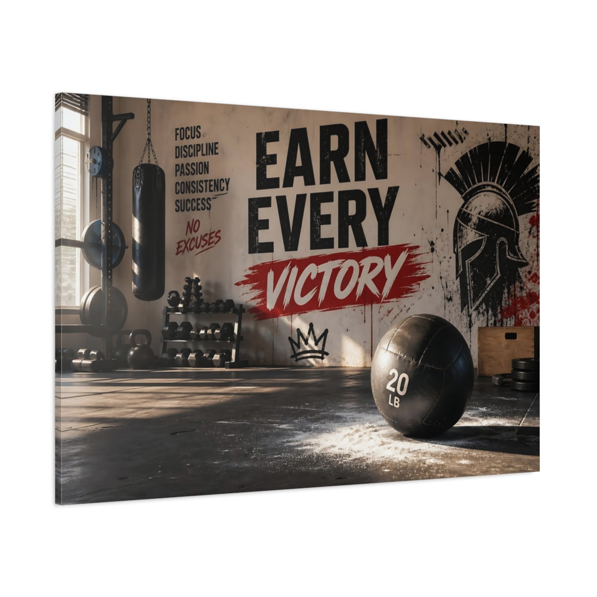 Side Mockup 1. Sports Workout Motivation Gym Motivation Black shown as canvas print