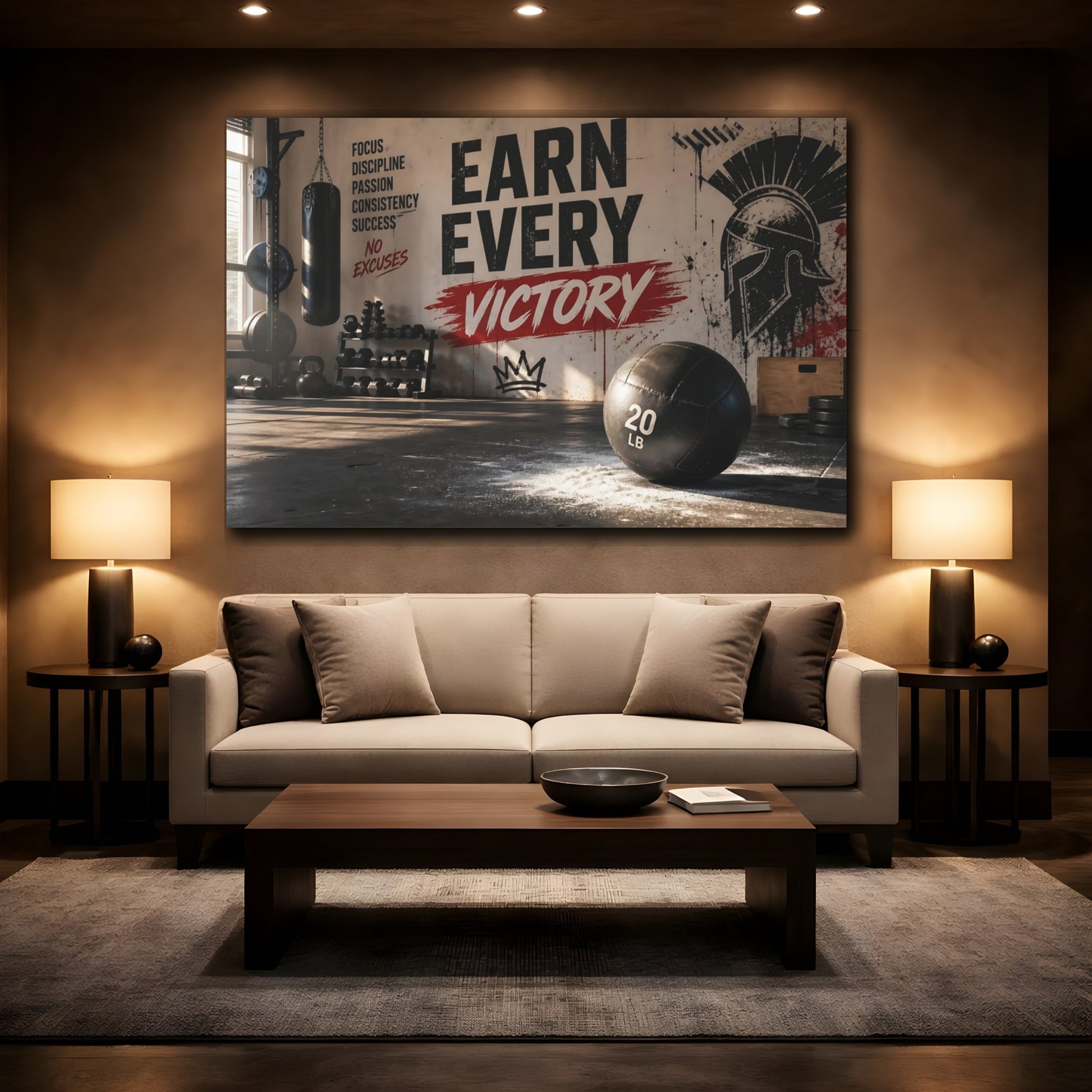 Mockup 2. Sports Workout Motivation Gym Motivation Black shown as canvas print