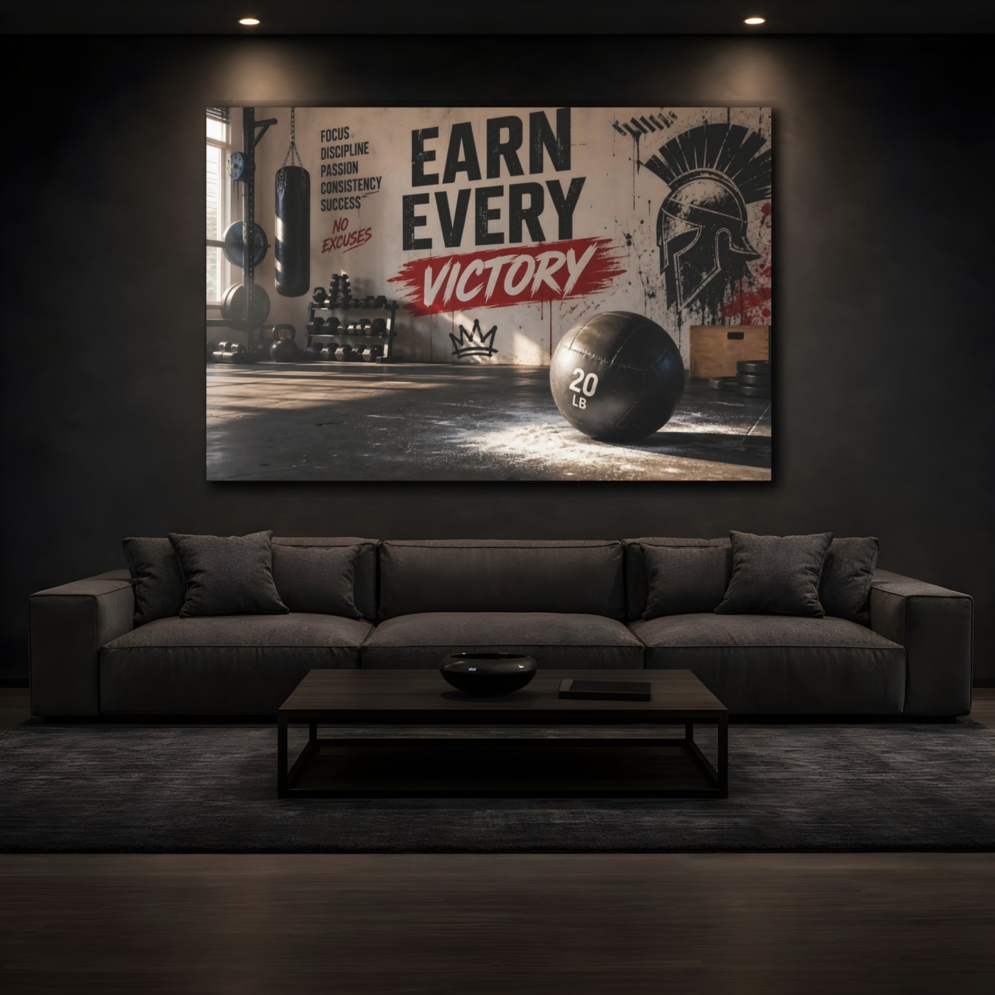 Mockup 3. Sports Workout Motivation Gym Motivation Black shown as canvas print