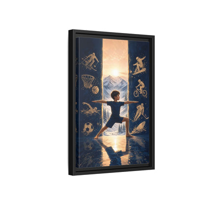 Side Mockup 6. Sports Yoga Boy Blue Yoga Sports shown as framed canvas print