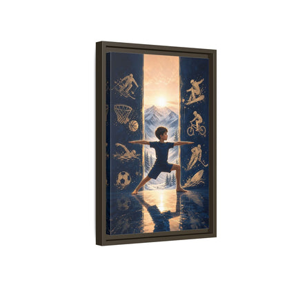 Side Mockup 5. Sports Yoga Boy Blue Yoga Sports shown as framed canvas print