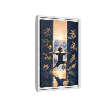 Side Mockup 4. Sports Yoga Boy Blue Yoga Sports shown as framed canvas print