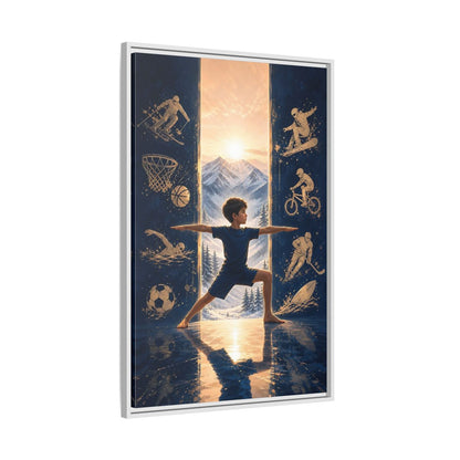 Side Mockup 9. Sports Yoga Boy Blue Yoga Sports shown as framed canvas print