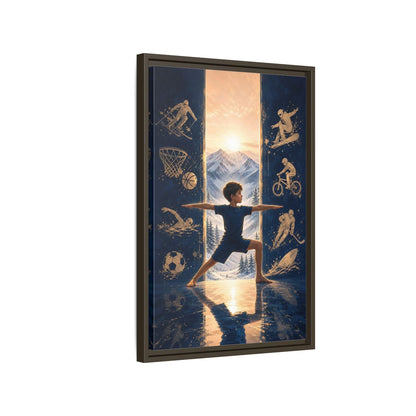 Side Mockup 2. Sports Yoga Boy Blue Yoga Sports shown as framed canvas print