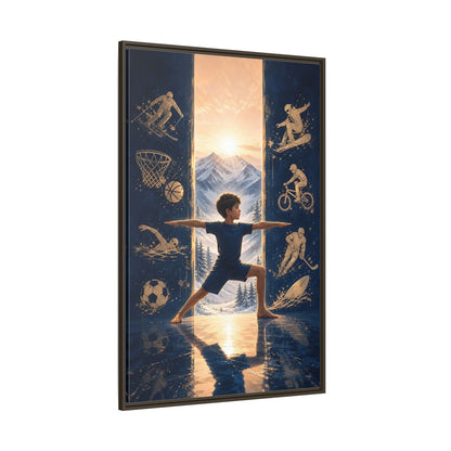 Side Mockup 8. Sports Yoga Boy Blue Yoga Sports shown as framed canvas print