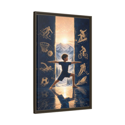 Side Mockup 11. Sports Yoga Boy Blue Yoga Sports shown as framed canvas print
