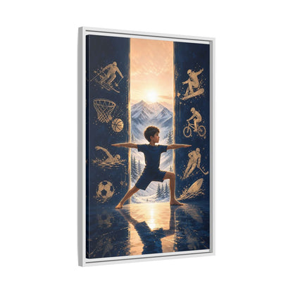 Side Mockup 10. Sports Yoga Boy Blue Yoga Sports shown as framed canvas print