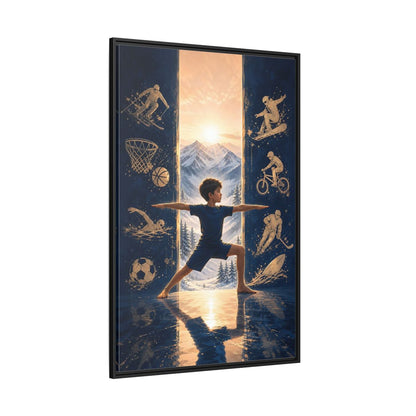 Side Mockup 12. Sports Yoga Boy Blue Yoga Sports shown as framed canvas print