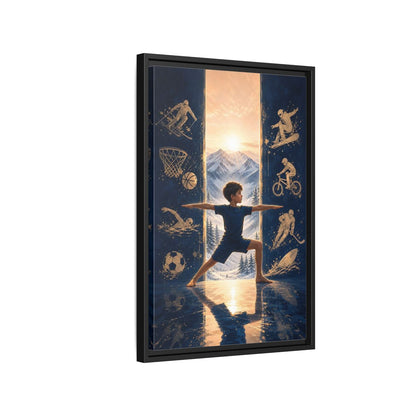 Side Mockup 3. Sports Yoga Boy Blue Yoga Sports shown as framed canvas print