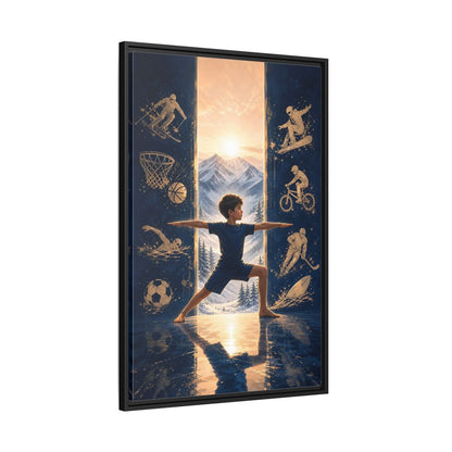 Side Mockup 13. Sports Yoga Boy Blue Yoga Sports shown as framed canvas print
