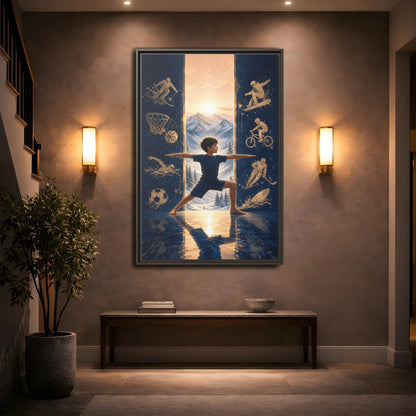 Mockup 2. Sports Yoga Boy Blue Yoga Sports shown as framed canvas print