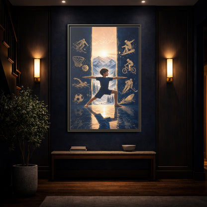 Mockup 4. Sports Yoga Boy Blue Yoga Sports shown as framed canvas print
