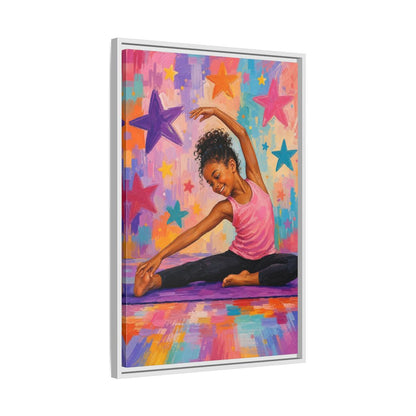 Side Mockup 10. Sports Yoga Girl Colorful Yoga Girl shown as framed canvas print