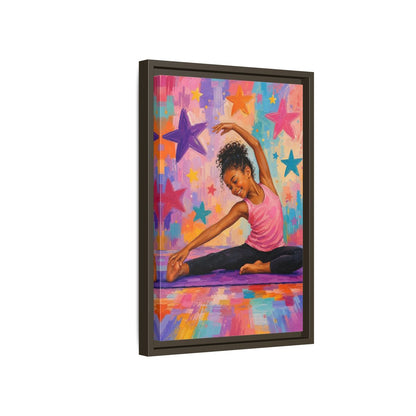 Side Mockup 5. Sports Yoga Girl Colorful Yoga Girl shown as framed canvas print