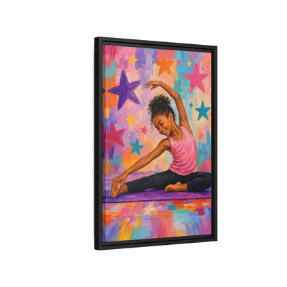 Side Mockup 3. Sports Yoga Girl Colorful Yoga Girl shown as framed canvas print