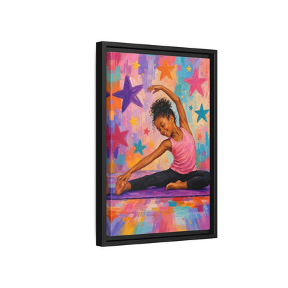 Side Mockup 6. Sports Yoga Girl Colorful Yoga Girl shown as framed canvas print