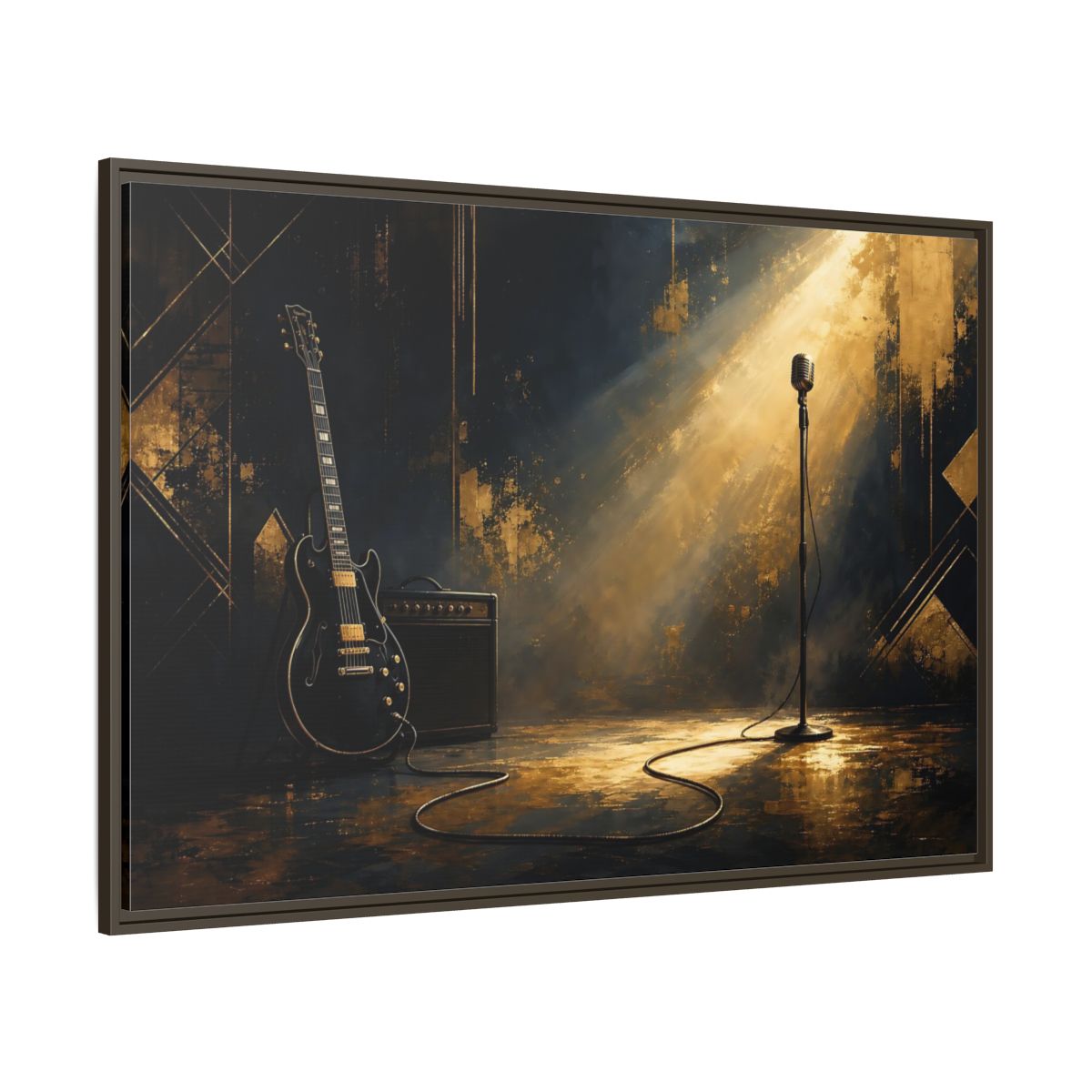 Side Mockup 8. Spotlighted Electric Guitar shown as framed canvas print
