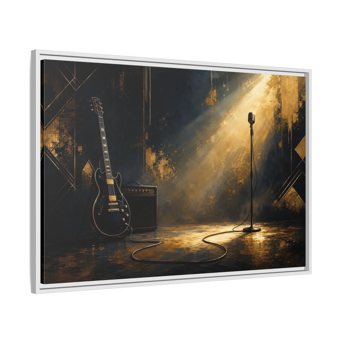 Side Mockup 9. Spotlighted Electric Guitar shown as framed canvas print
