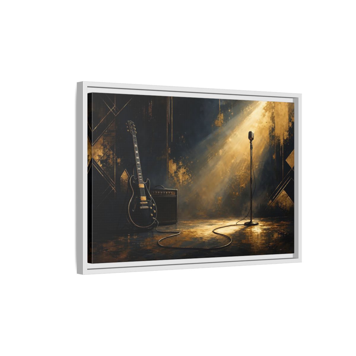 Side Mockup 1. Spotlighted Electric Guitar shown as framed canvas print