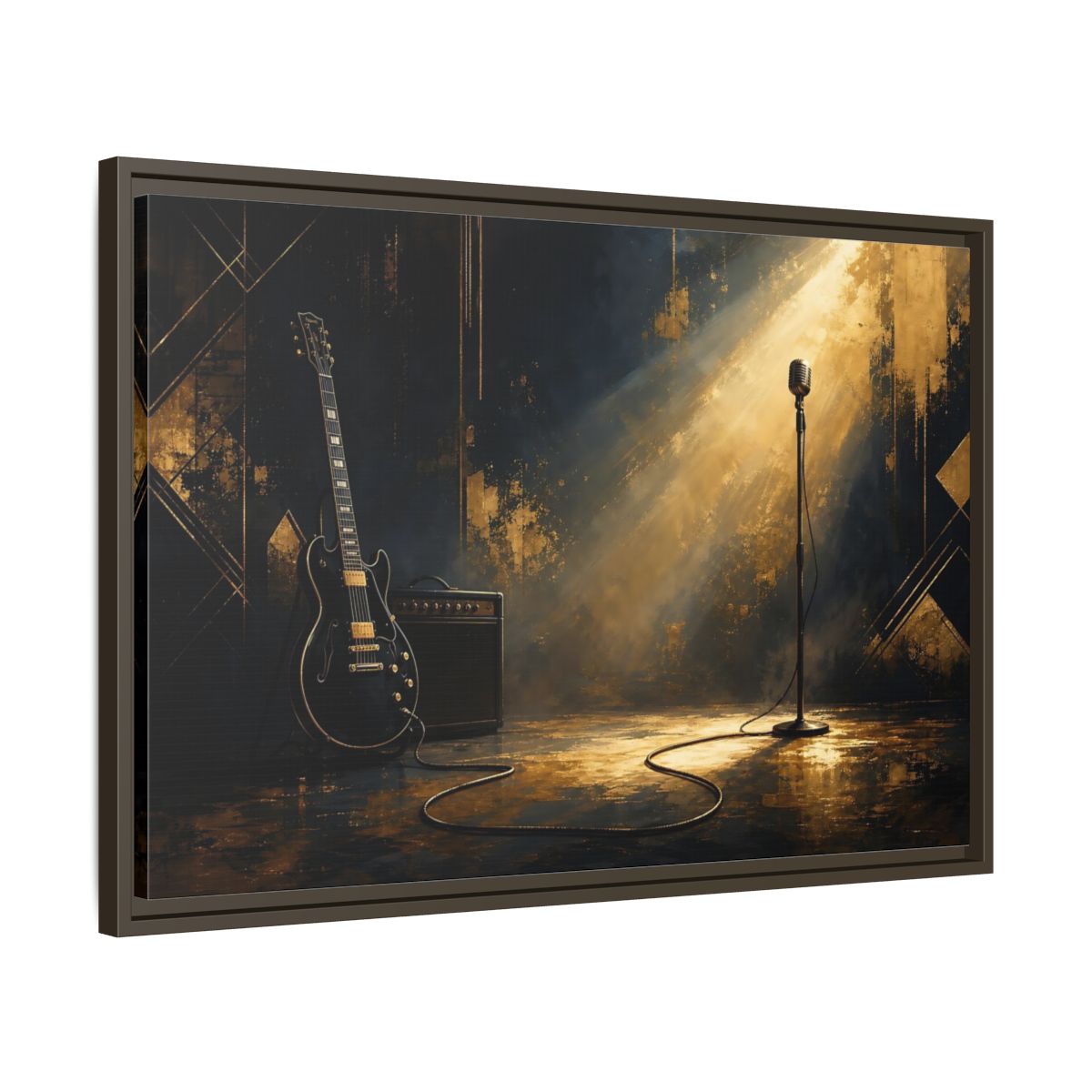Side Mockup 11. Spotlighted Electric Guitar shown as framed canvas print