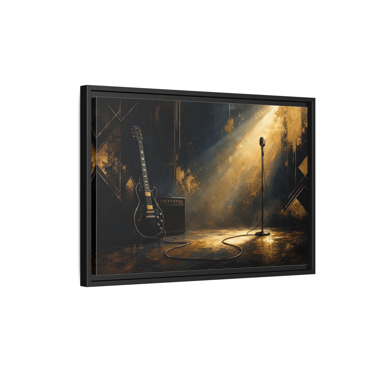 Side Mockup 3. Spotlighted Electric Guitar shown as framed canvas print