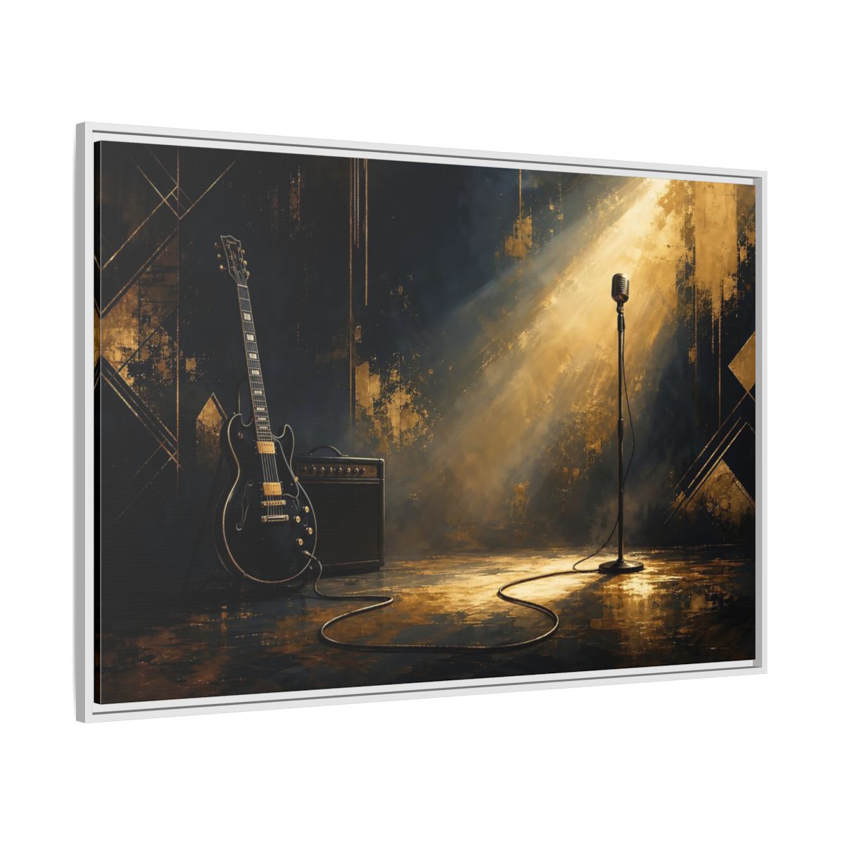 Side Mockup 7. Spotlighted Electric Guitar shown as framed canvas print
