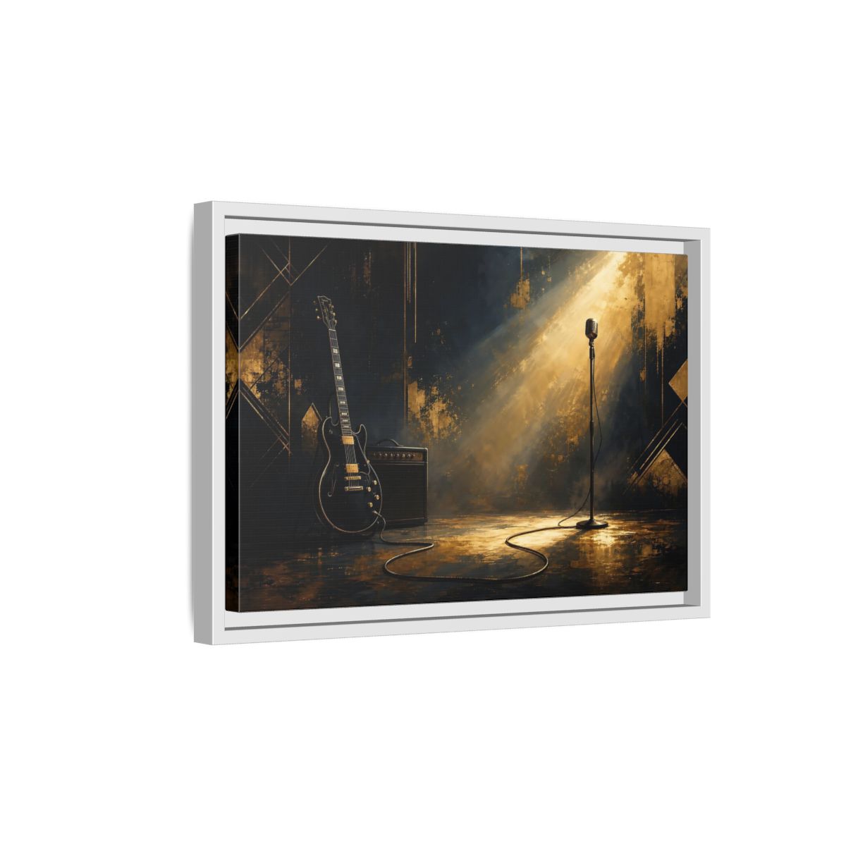 Side Mockup 4. Spotlighted Electric Guitar shown as framed canvas print